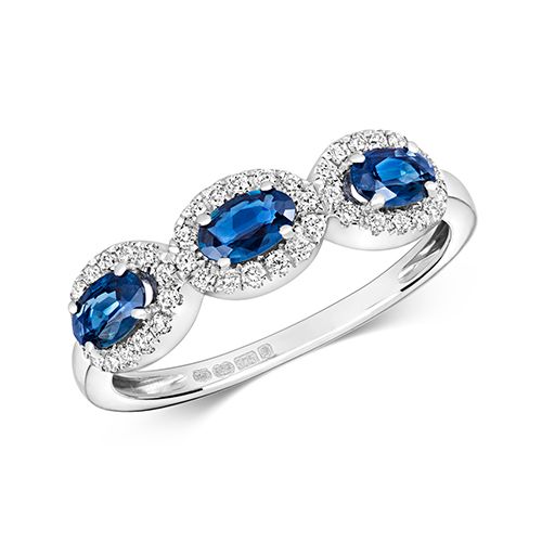 9CT DIAMOND AND SAPPHIRE 3 STONE RING