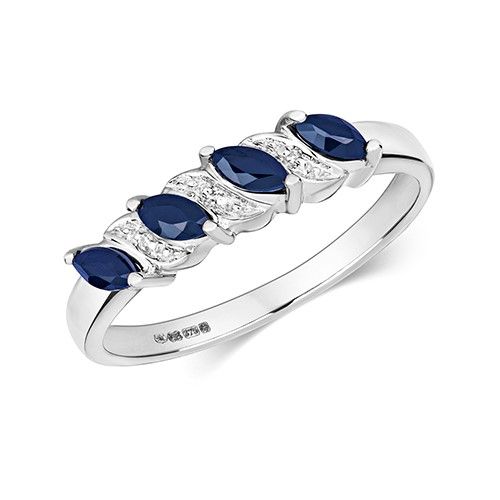 9CT DIAMOND & 4 MARQUISE SAPPHIRE RING