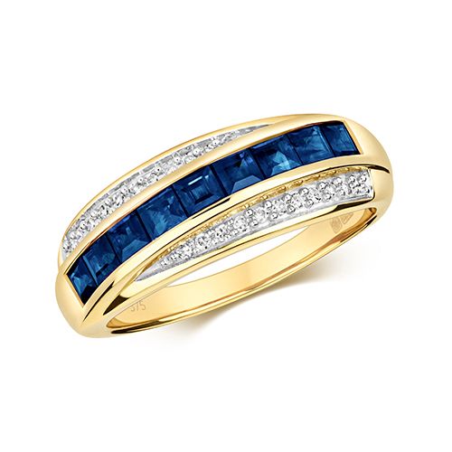 9CT DIAMOND AND SAPPHIRE RING