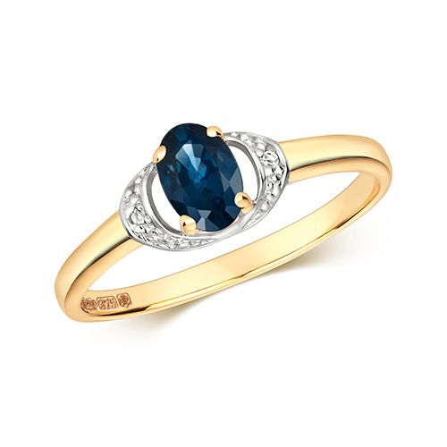 9CT DIAMOND & OVAL SAPPHIRE RING