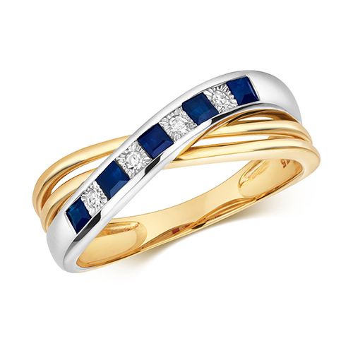 9CT DIAMOND & SAPPHIRE CROSSOVER RING