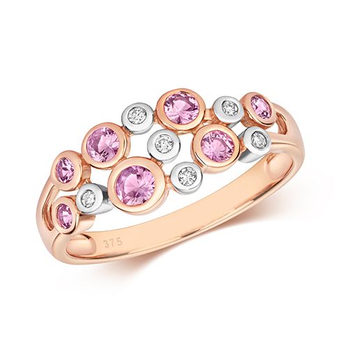 9CT DIAMOND & PINK SAPPHIRE RUBOVER RING
