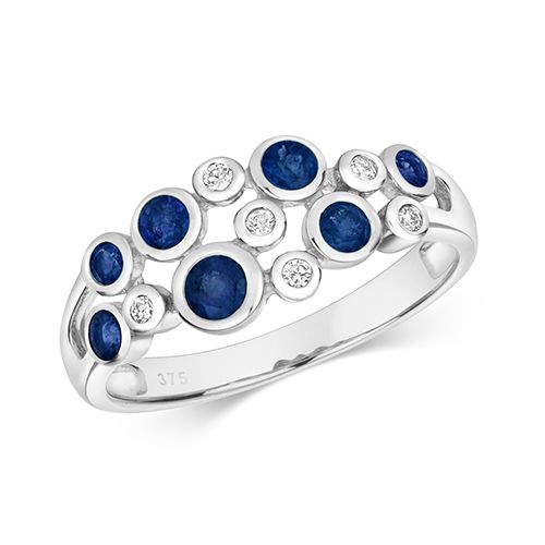 9CT DIAMOND & SAPPHIRE RUBOVER RING