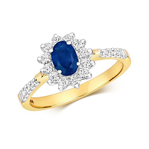 9CT DIAMOND SAPPHIRE CLUSTER RING
