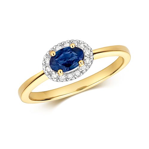 9CT DIAMOND & SAPPHIRE HALO RING
