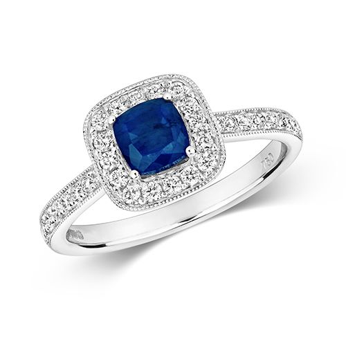 18CT DIAMOND CLUSTER CUSHION SAPPHIRE RING