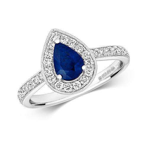 18CT DIAMOND CLUSTER PEAR SAPPHIRE RING