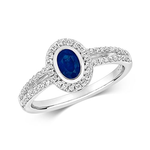 18CT DIAMOND CLUSTER OVAL SAPPHIRE RING