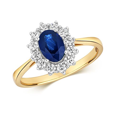18CT DIAMOND CLUSTER OVAL SAPPHIRE RING