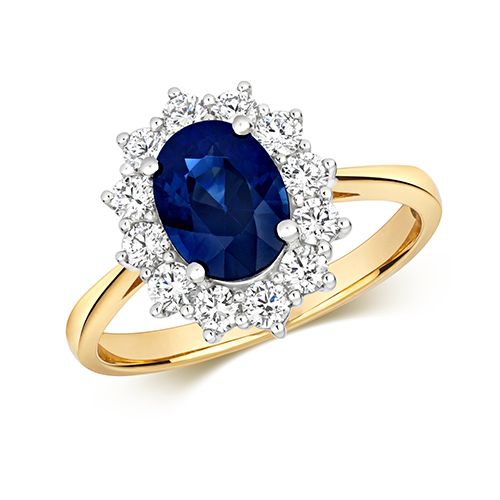 18CT DIAMOND CLUSTER OVAL SAPPHIRE RING