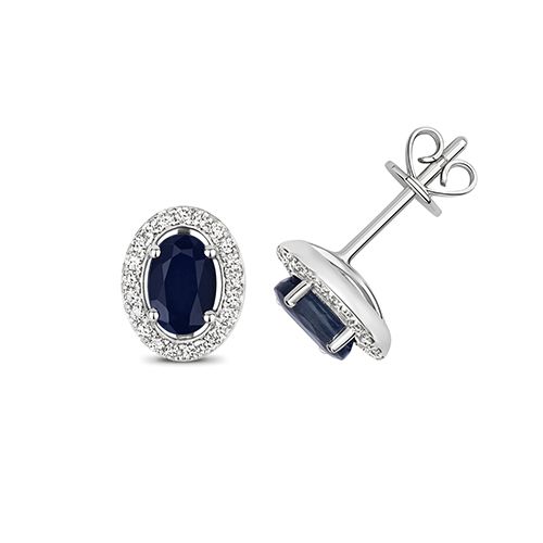 9CT DIAMOND AND SAPPHIRE HALO STUDS OVAL