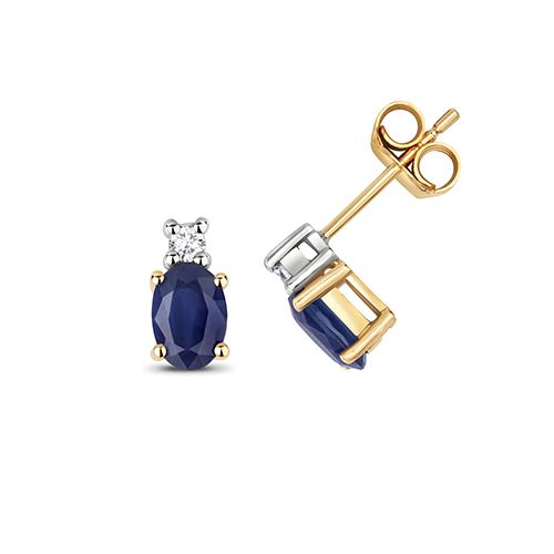 9CT DIAMOND AND SAPPHIRE OVAL STUDS
