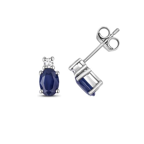 9CT DIAMOND AND SAPPHIRE OVAL STUDS
