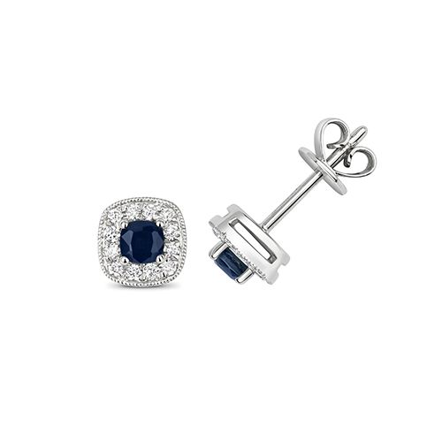 9CT DIAMOND AND SAPPHIRE CUSHION STUDS