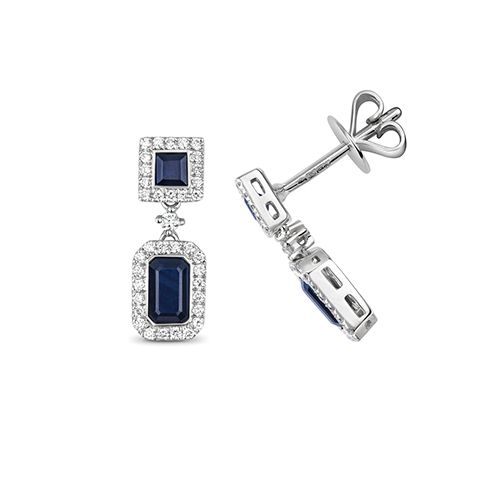 9CT DIAMOND AND SAPPHIRE DROP EARRINGS