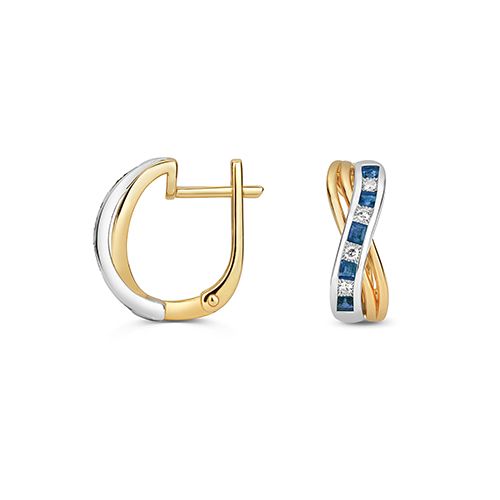9CT DIAMOND & SQUARE SAPPHIRE EARRINGS