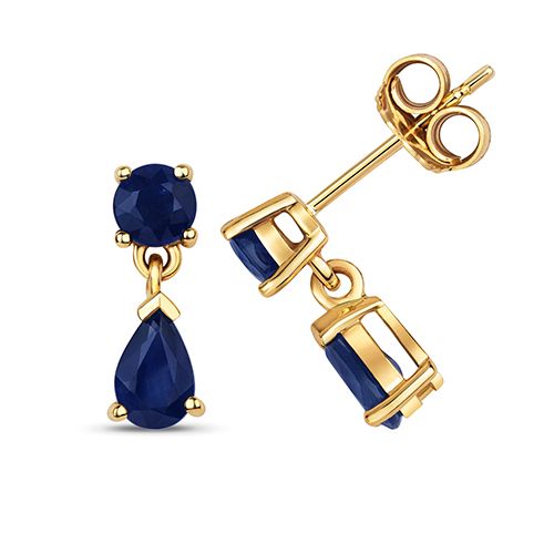 9CT SAPPHIRE ROUND & PEAR DROP EARRING