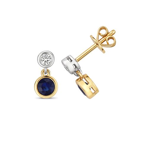 9CT DIAMOND AND SAPPHIRE EARRING DROPS