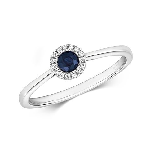 9CT DIAMOND AND SAPPHIRE HALO RING