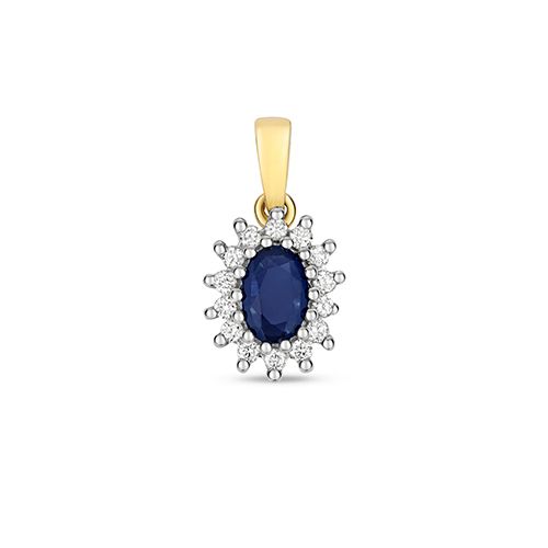 9CT DIAMOND CLUSTER 6X4 OVAL SAPPHIRE PENDANT