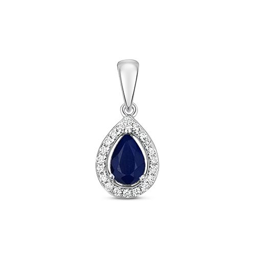 9CT DIAMOND AND SAPPHIRE HALO PENDANT PEAR