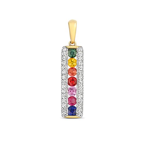 9CT DIAMOND AND RAINBOW SAPPHIRE PENDANT
