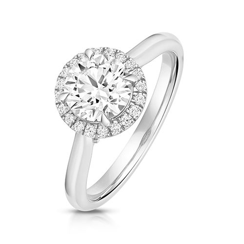 PLATINUM 1.25CT LAB GROWN CERTIFIED ROUND HALO PLAIN SHOULDERS