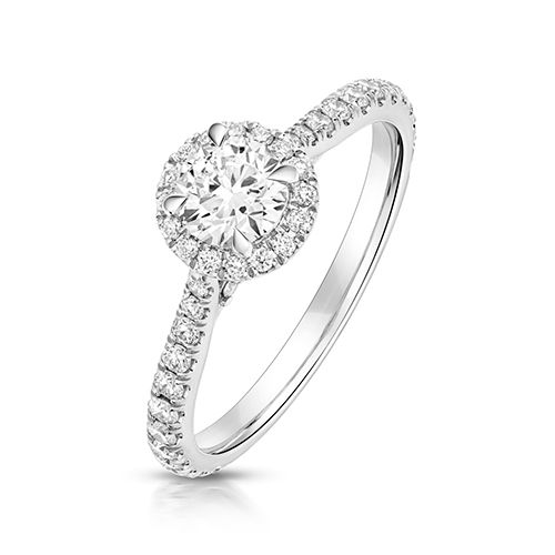 PLATINUM 0.50CT LAB GROWN CERTIFIED ROUND HALO DIA SET SHOULDERS