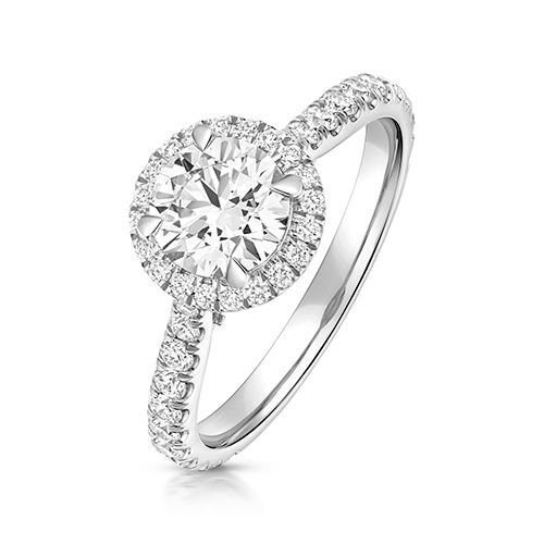 PLATINUM 1.0CT LAB GROWN CERTIFIED ROUND HALO DIA SET SHOULDERS