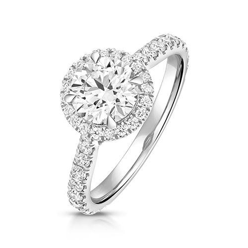 PLATINUM 1.25CT LAB GROWN CERTIFIED ROUND HALO DIA SET SHOULDERS
