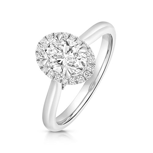 PLATINUM 1.0CT LAB GROWN CERTIFIED OVAL HALO PLAIN SHOULDERS