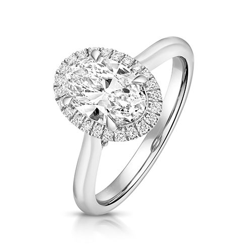 PLATINUM 1.50CT LAB GROWN CERTIFIED OVAL HALO PLAIN SHOULDERS