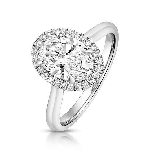 PLATINUM 2.0CT LAB GROWN CERTIFIED OVAL HALO PLAIN SHOULDERS