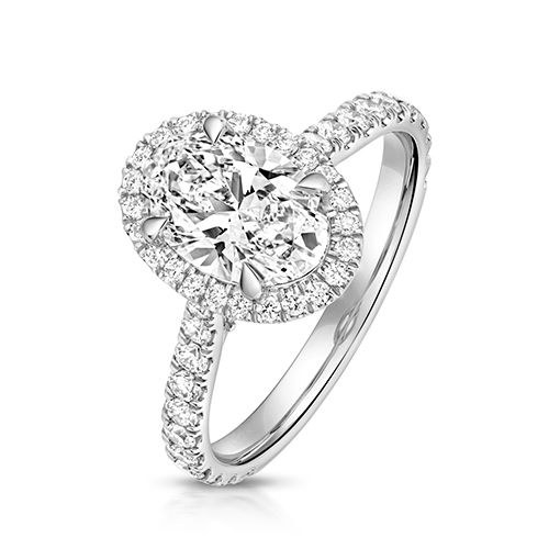 PLATINUM 1.50CT LAB GROWN CERTIFIED OVAL HALO DIA SET SHOULDERS
