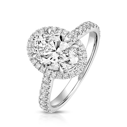 PLATINUM 2.0CT LAB GROWN CERTIFIED OVAL HALO DIA SET SHOULDERS