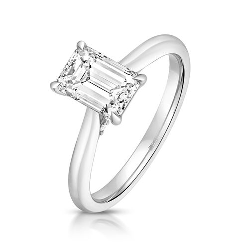 PLATINUM 1.50CT LAB GROWN CERTIFIED EMERALD CUT SOLITAIRE PLAIN SHOULDERS