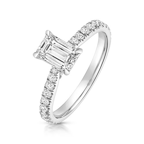 PLATINUM 1.0CT LAB GROWN CERTIFIED EMERALD CUT SOLITAIRE DIA SET SHOULDERS
