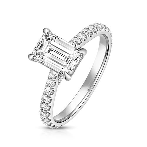 PLATINUM 1.50CT LAB GROWN CERTIFIED EMERALD CUT SOLITAIRE DIA SET SHOULDERS