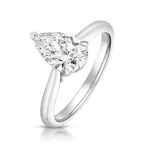 PLATINUM 1.50CT LAB GROWN CERTIFIED PEAR SHAPE SOLITAIRE PLAIN SHOULDERS