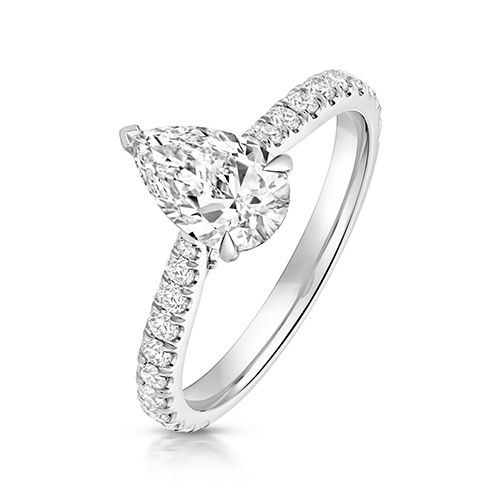 PLATINUM 1.0CT LAB GROWN CERTIFIED PEAR SHAPE SOLITAIRE DIA SET SHOULDERS