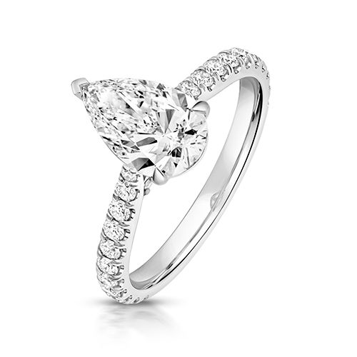 PLATINUM 1.50CT LAB GROWN CERTIFIED PEAR SHAPE SOLITAIRE DIA SET SHOULDERS