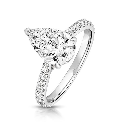 PLATINUM 2.0CT LAB GROWN CERTIFIED PEAR SHAPE SOLITAIRE DIA SET SHOULDERS