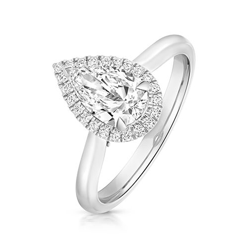 PLATINUM 1.0CT LAB GROWN CERTIFIED PEAR SHAPE HALO PLAIN SHOULDERS