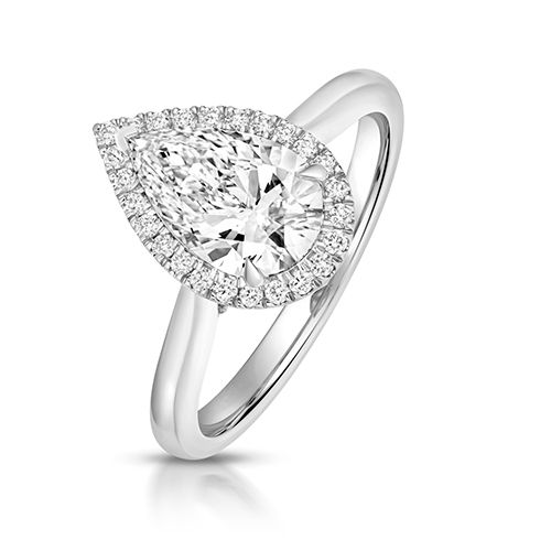 PLATINUM 1.50CT LAB GROWN CERTIFIED PEAR SHAPE HALO PLAIN SHOULDERS