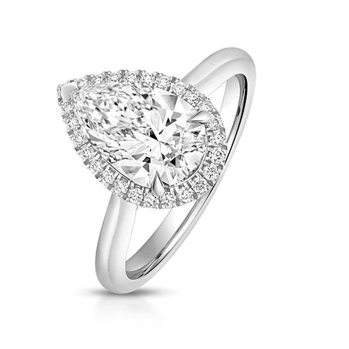 PLATINUM 2.0CT LAB GROWN CERTIFIED PEAR SHAPE HALO PLAIN SHOULDERS