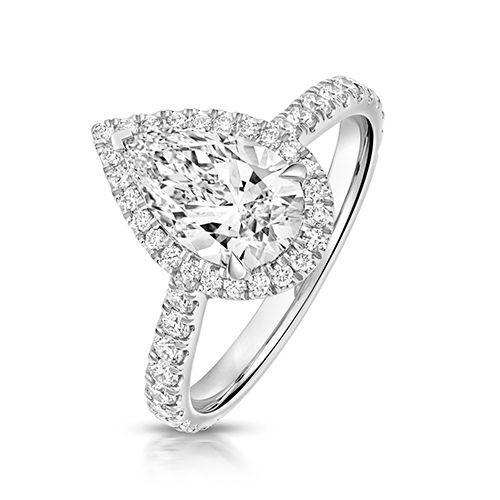 PLATINUM 1.50CT LAB GROWN CERTIFIED PEAR SHAPE HALO DIA SET SHOULDERS