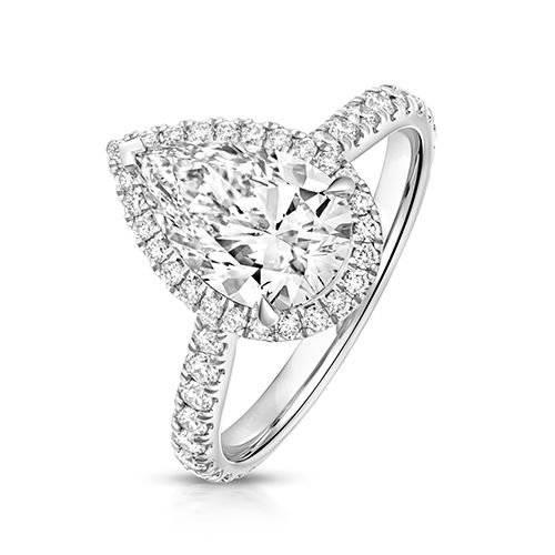 PLATINUM 2.0CT LAB GROWN CERTIFIED PEAR SHAPE HALO DIA SET SHOULDERS