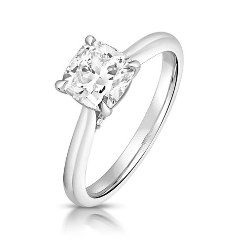 PLATINUM 1.50CT LAB GROWN CERTIFIED CUSHION SOLITAIRE PLAIN SHOULDERS