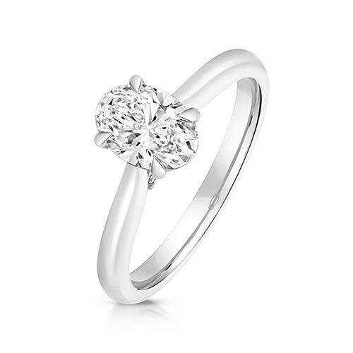 18CT 1.0CT LAB GROWN CERTIFIED OVAL SOLITAIRE PLAIN SHOULDERS