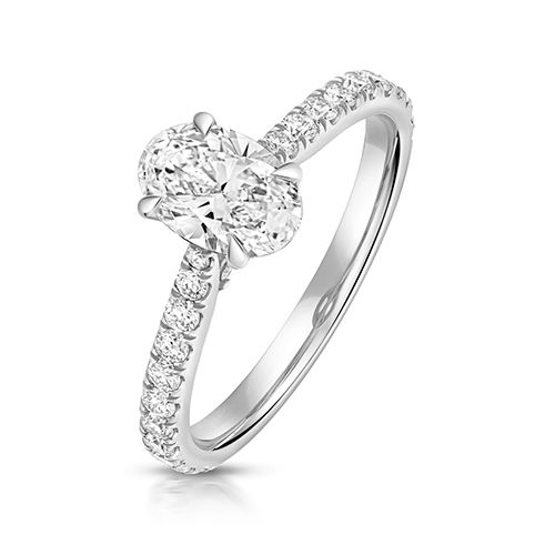 18CT 1.0CT LAB GROWN CERTIFIED OVAL SOLITAIRE DIA SET SHOULDERS